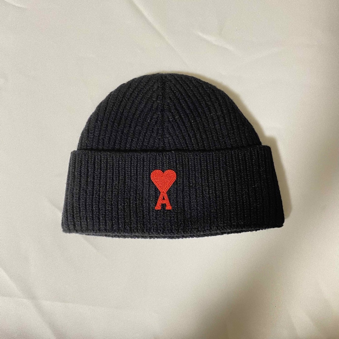 AMI PARIS アミパリ ニット帽 ビーニー ブラック ワンポイントロゴ AMI