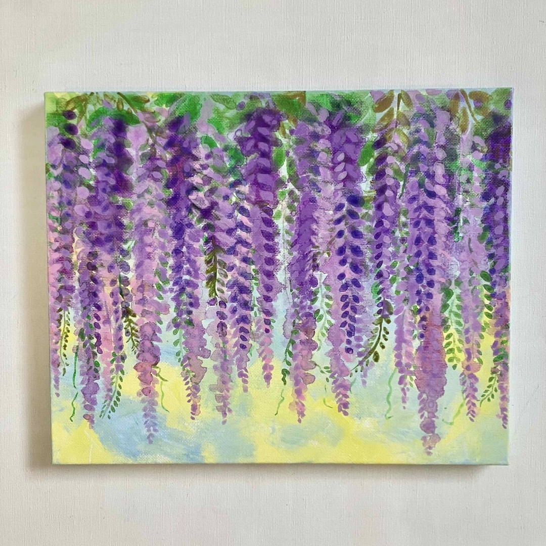 花柄アクリル絵画 藤の花 藤 藤の絵 藤柄 テクスチャーアート