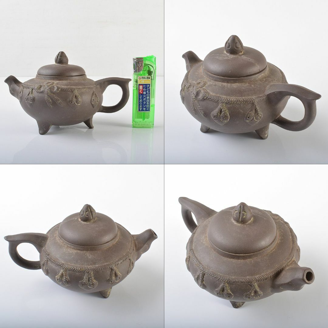 中国 紫砂 朱泥 縄文 急須 茶壷 在銘 C R6263 中国 紫砂 朱泥