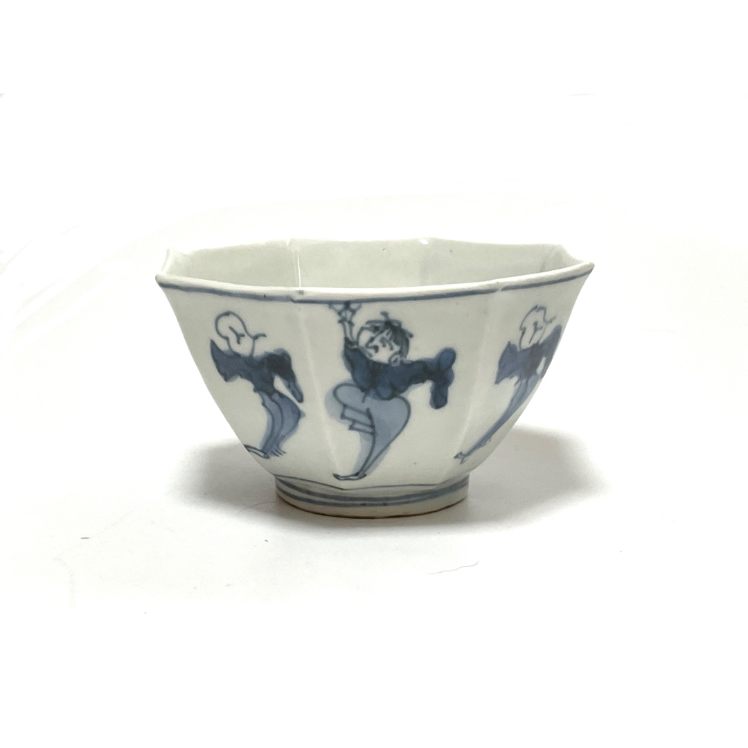 古伊万里 染付 蛸唐草 小猪口 覗き 向付 江戸時代 骨董 金継ぎ