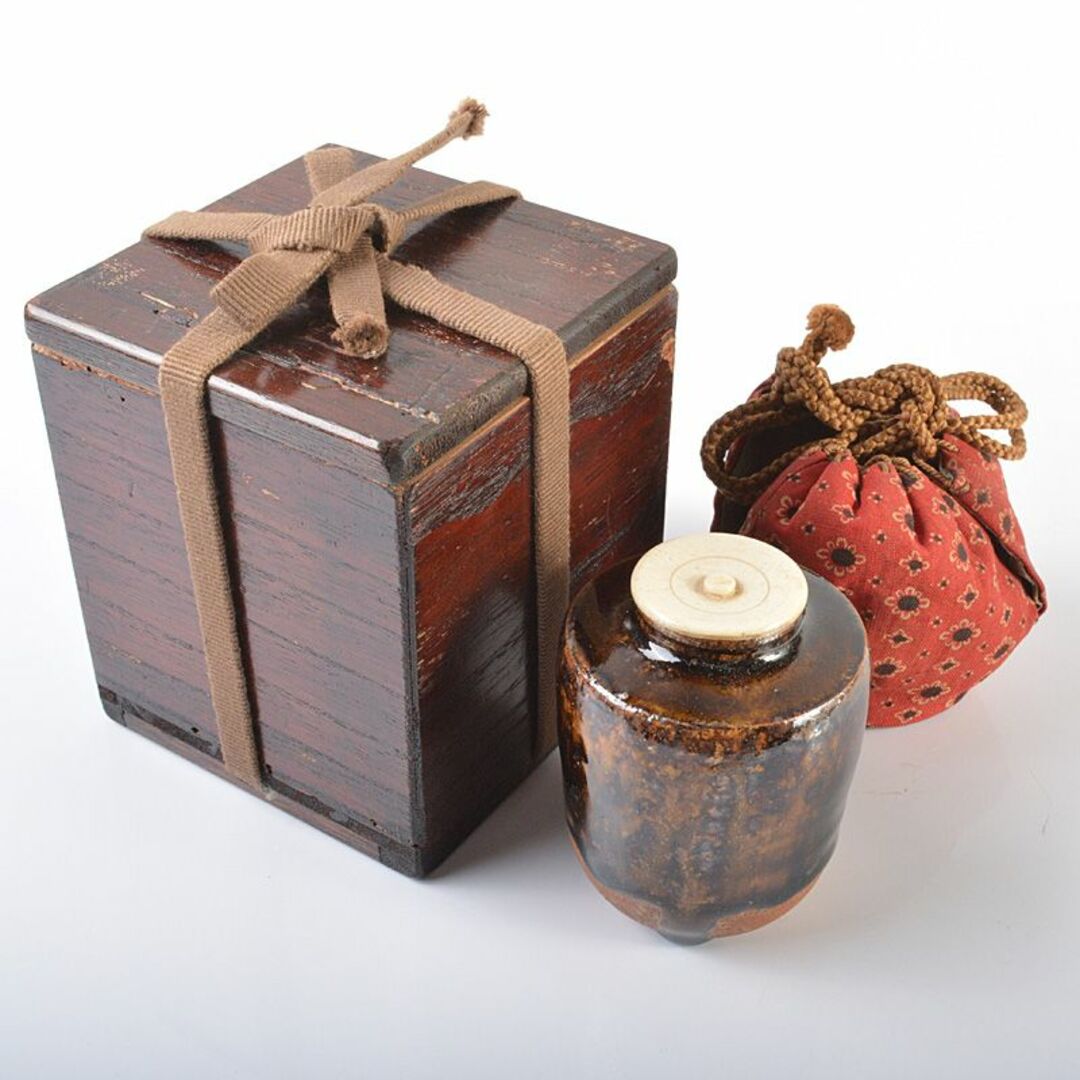 茶道具 瀬戸焼 古瀬戸 肩衝茶入 仕覆付 時代箱 M R6265 【公式通販】