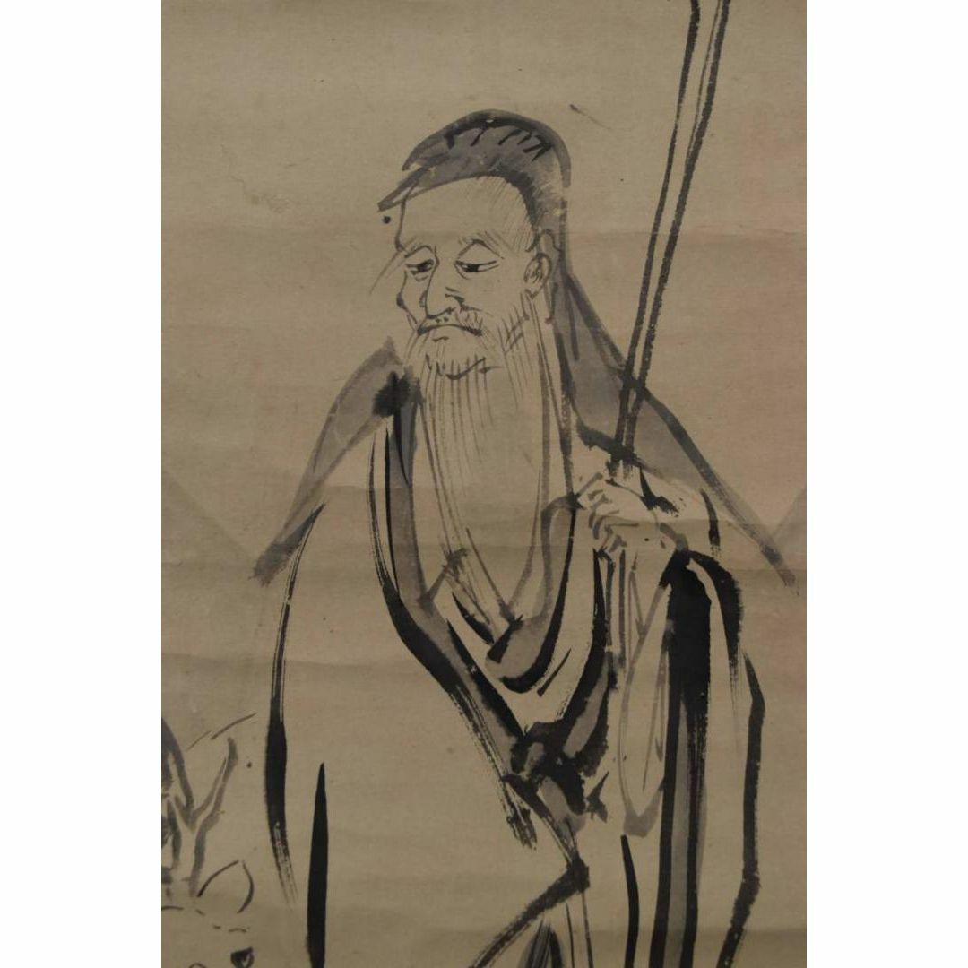 狩野常信/寿老人図/掛軸☆宝船☆O-615 J 狩野常信⁄寿老人図⁄掛軸☆宝船