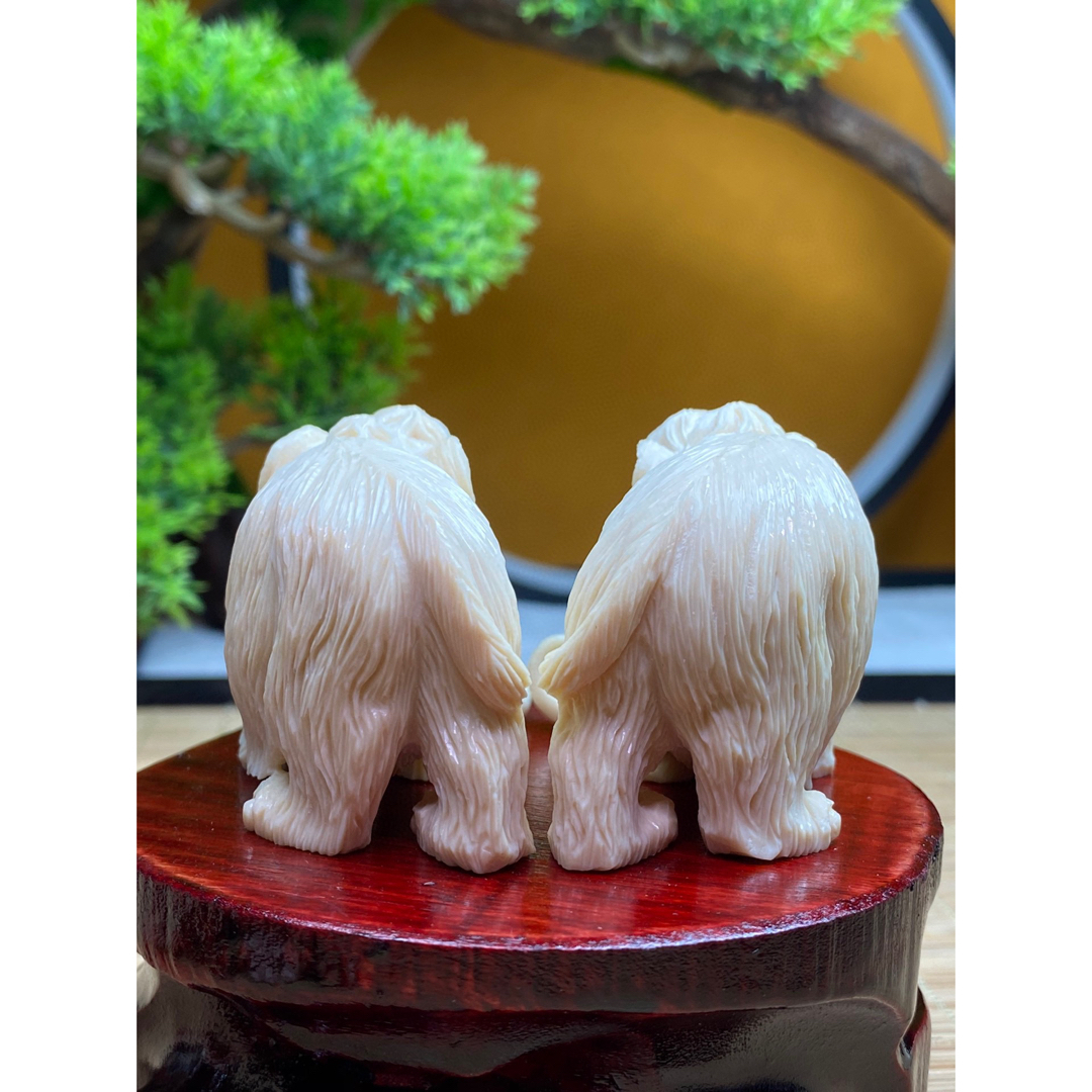 天然マンモス牙美しい手作り彫刻 山水筆筒 置物 天然マンモス牙美しい