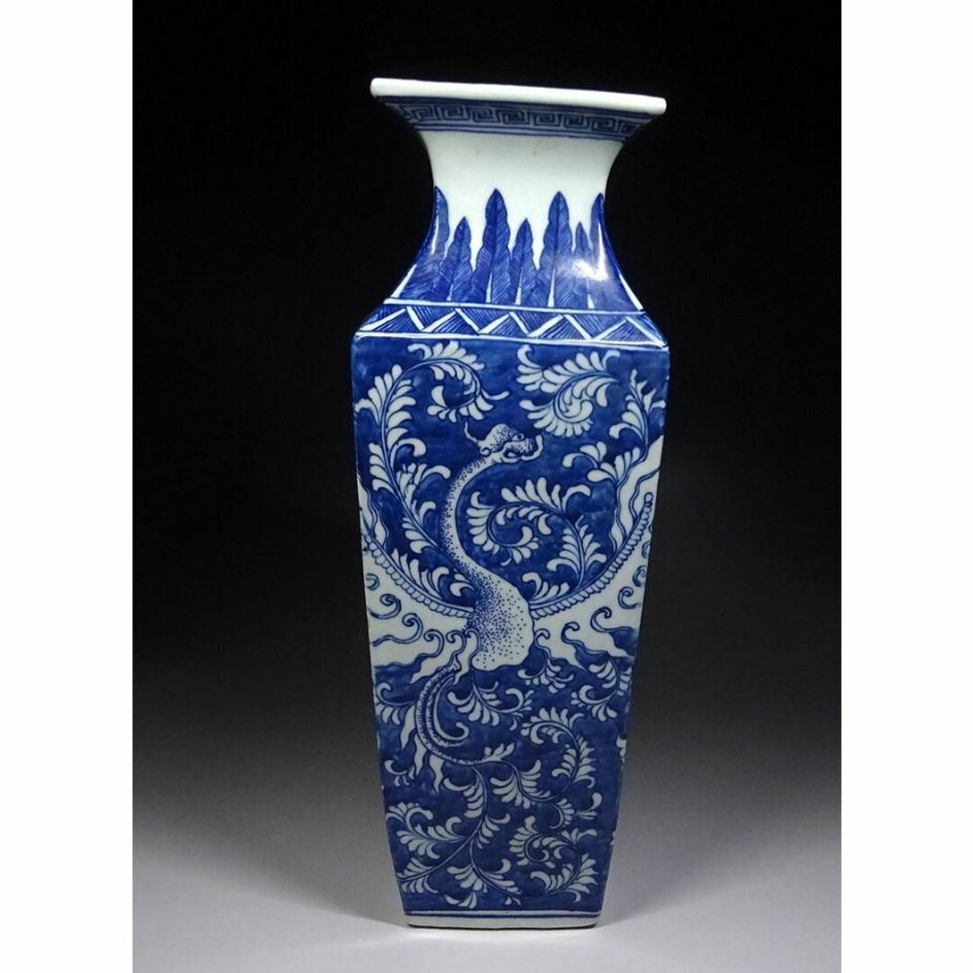 中国古玩 青花 染付鳳凰紋 花瓶 高約34cm 大清光緒年製