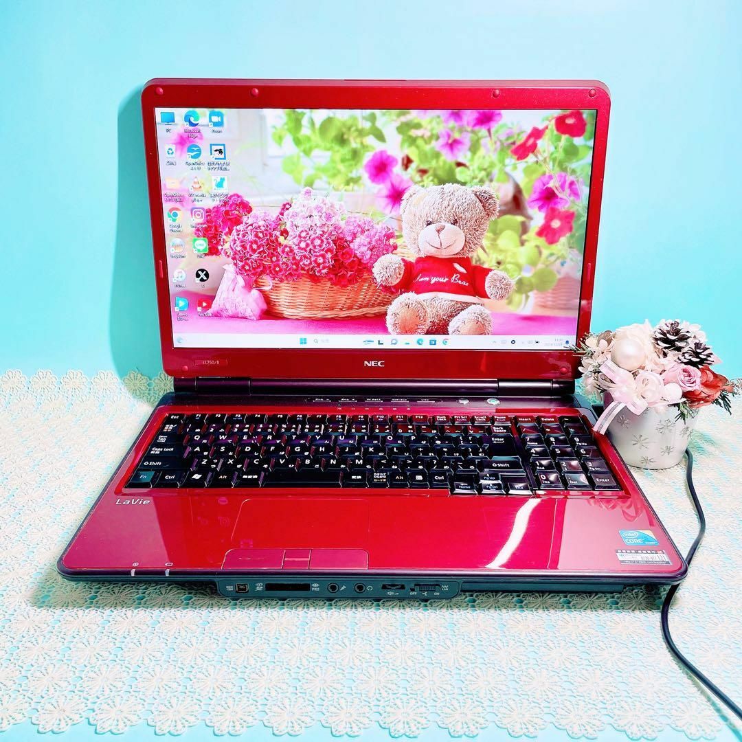 爆速SSD✨可愛い赤ノートパソコン！ブルーレイ！大容量使いやすい