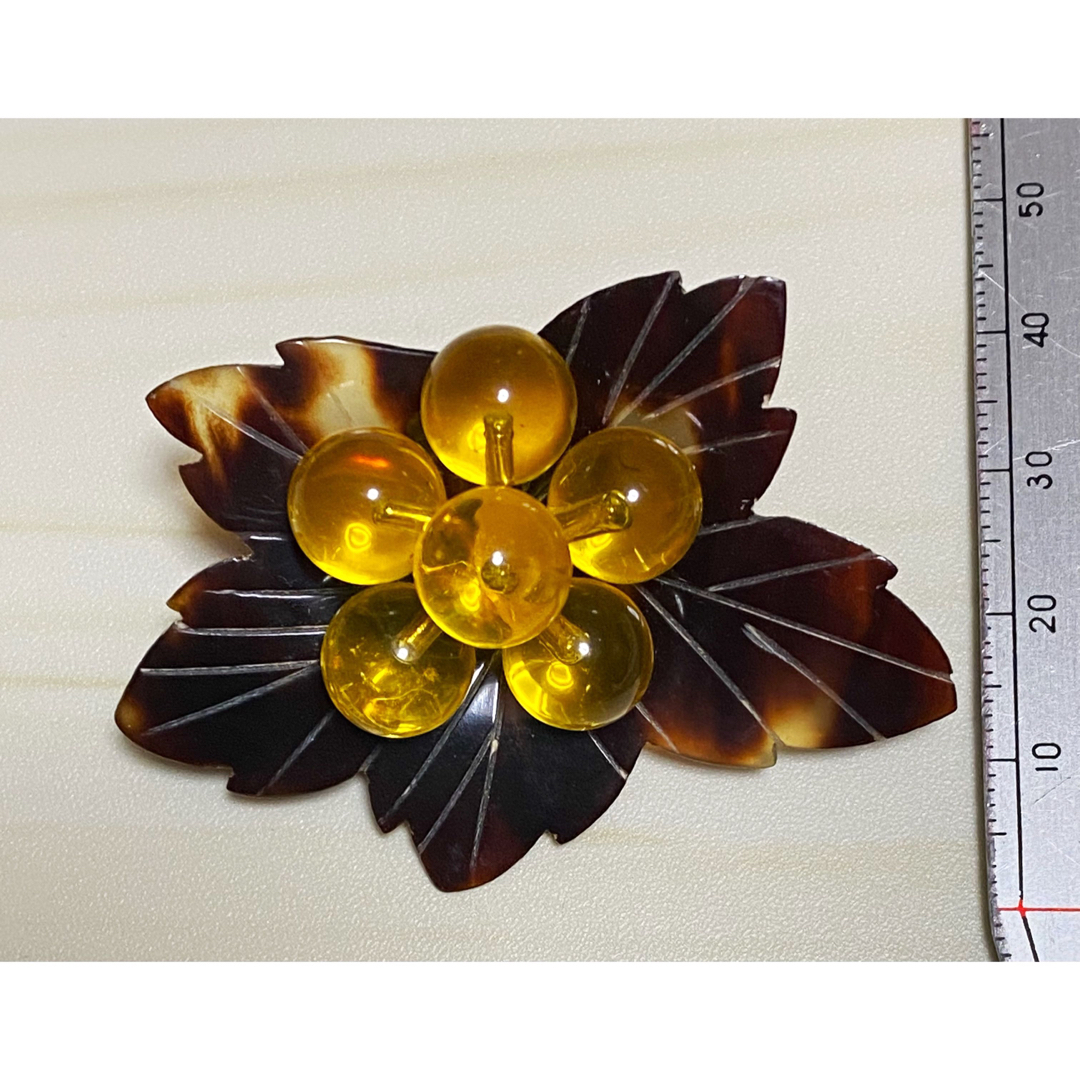 No.4 鼈甲ブローチ べっ甲ブローチ フラワーデザイン 花デザインの通販