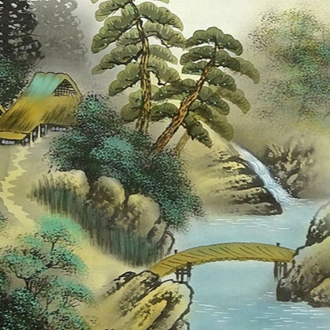 掛け軸 村井紫雲 彩色山水 絹本 希少 軸装 茶道具 掛軸 美品 です