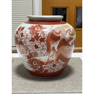 九谷焼 北山堂 赤絵金彩 瑞果文 花瓶 共箱 F R9158B 九谷焼 北山堂