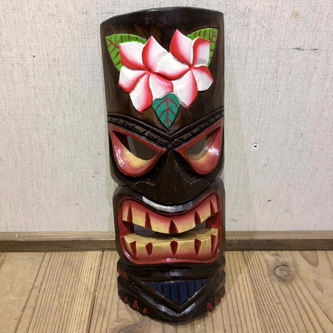 カラフルなティキ面30F ティキマスク 木彫りのお面壁掛けインテリア