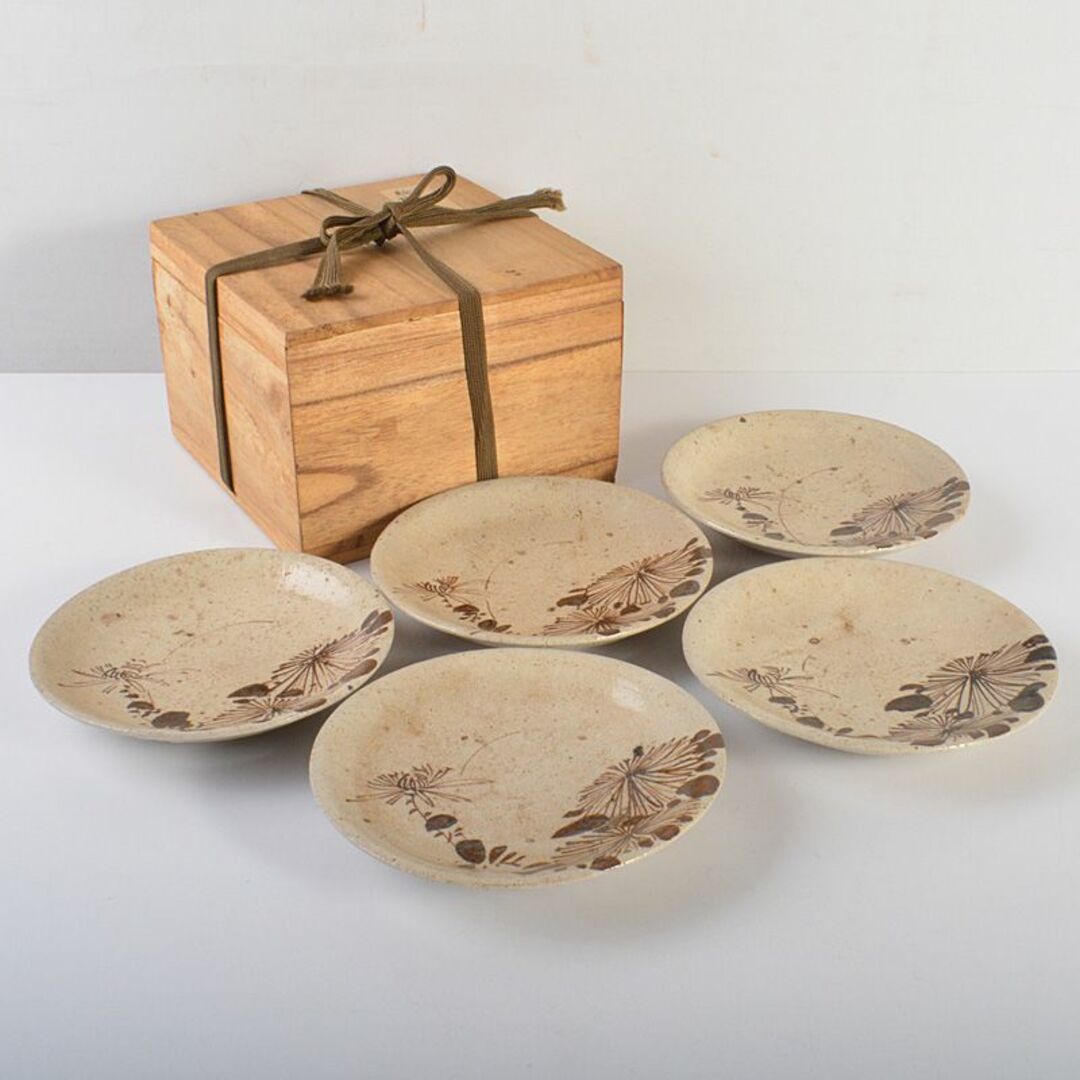 絵瀬戸 古瀬戸 菊文 小皿 豆皿 5客 時代箱 D R6765 【公式通販】