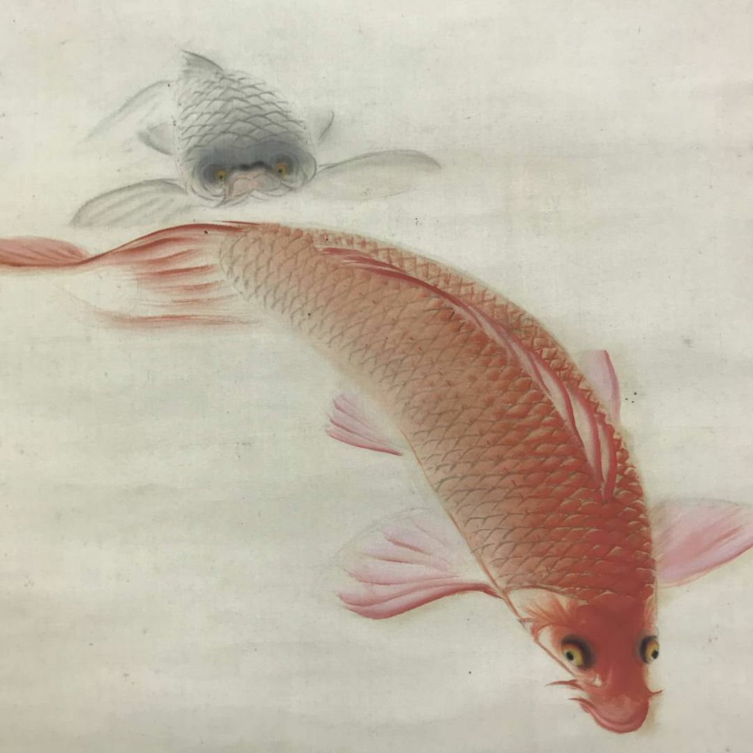 真作】上田陽愷/鯉之図/游鯉図/横物/漆画/掛軸☆宝船☆Y-743JM