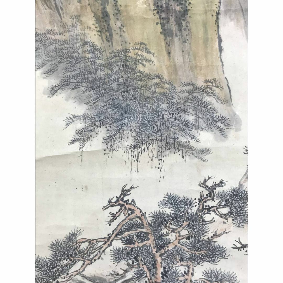 真作】若林松渓/松渓谷/鮎之図/楓枝登鮎図/掛軸☆