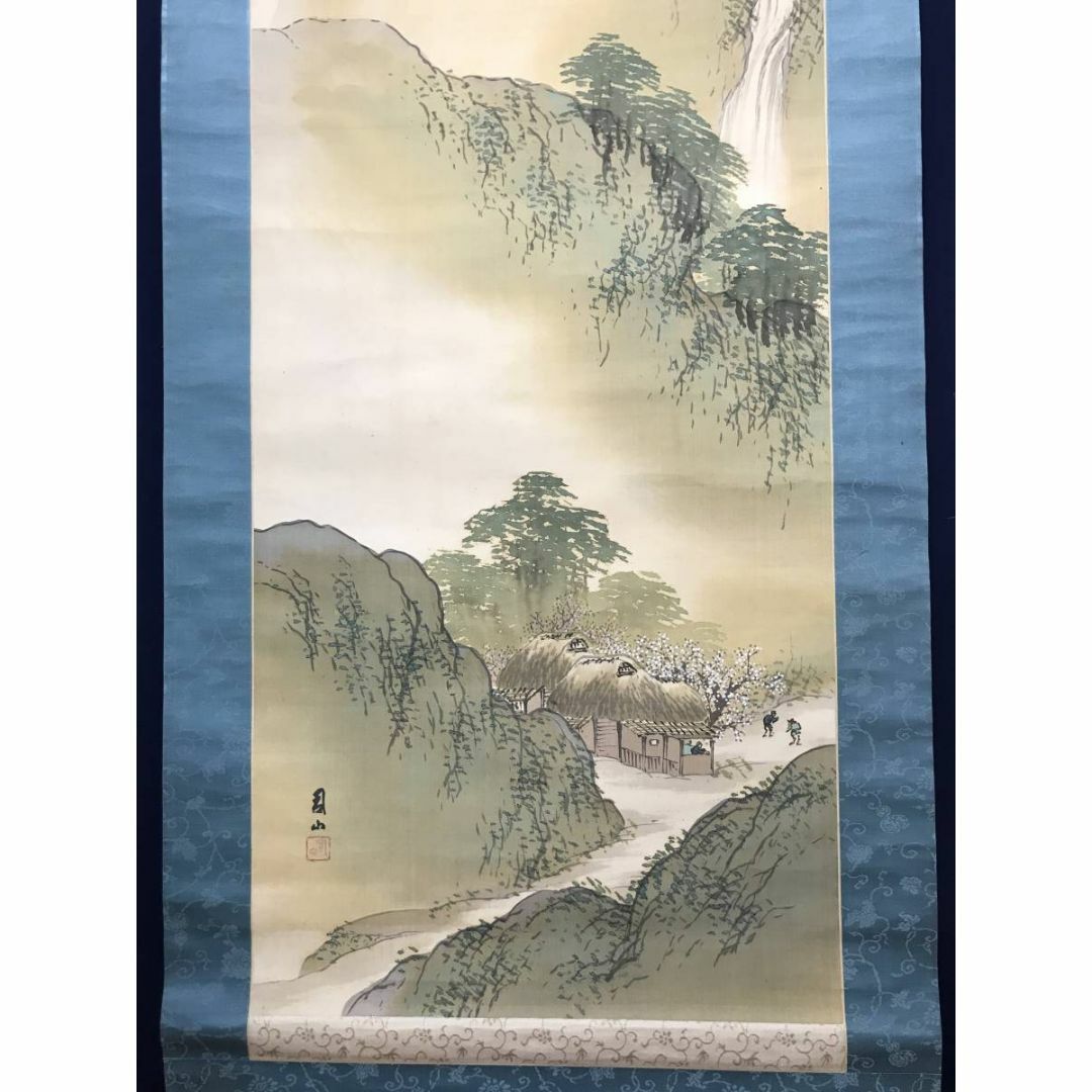 真作長坂雲在⁄山水人物画賛⁄掛軸☆宝船☆X-178JM