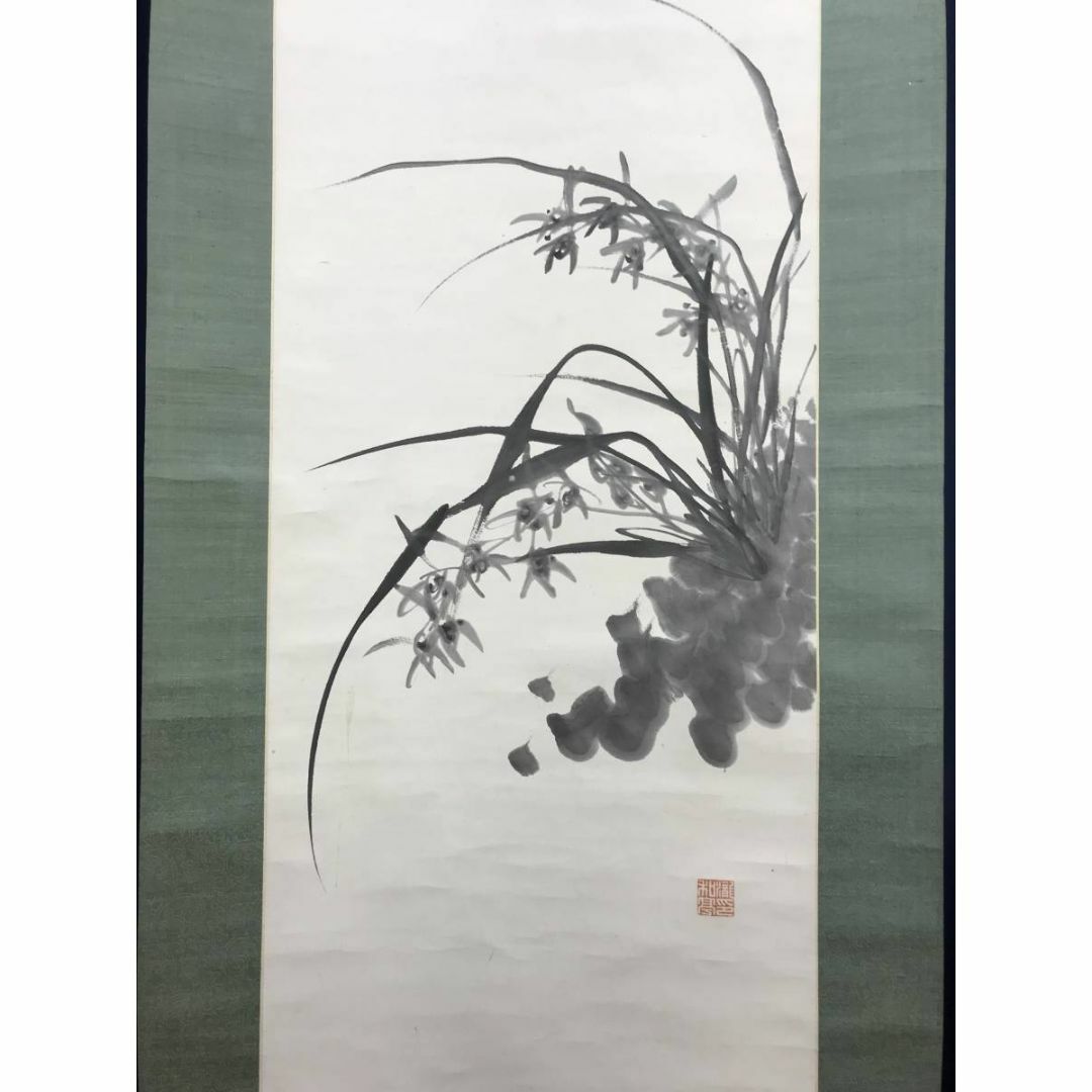 真作/滝和亭/秋蘭図/ラン図/花図/花鳥図/掛軸☆