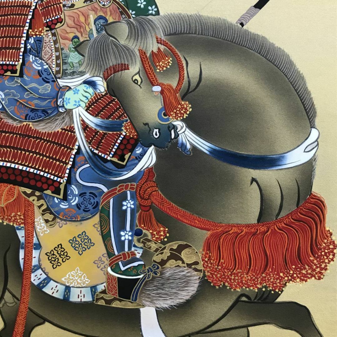 真作/国井幸雪/富士馬上武者図/武者絵/掛軸☆宝船☆AD-