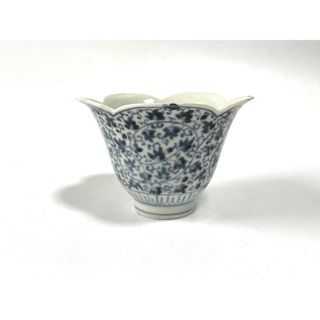 アンティーク骨董古伊万里染付こんにゃく印判桐文様桐蕎麦猪口銀継