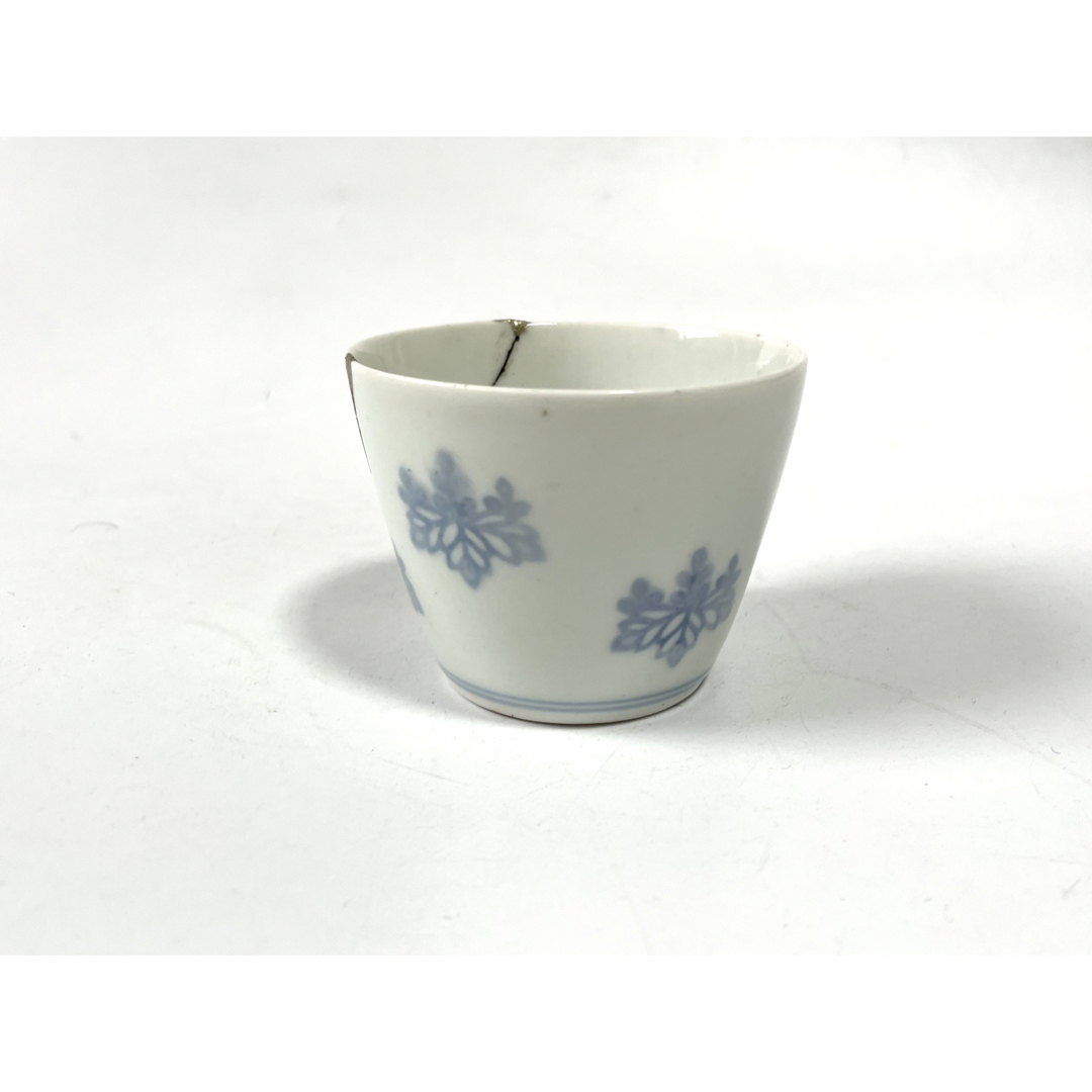 アンティーク 骨董 古伊万里 染付 こんにゃく印判 桐文様 桐 蕎麦猪口 銀継