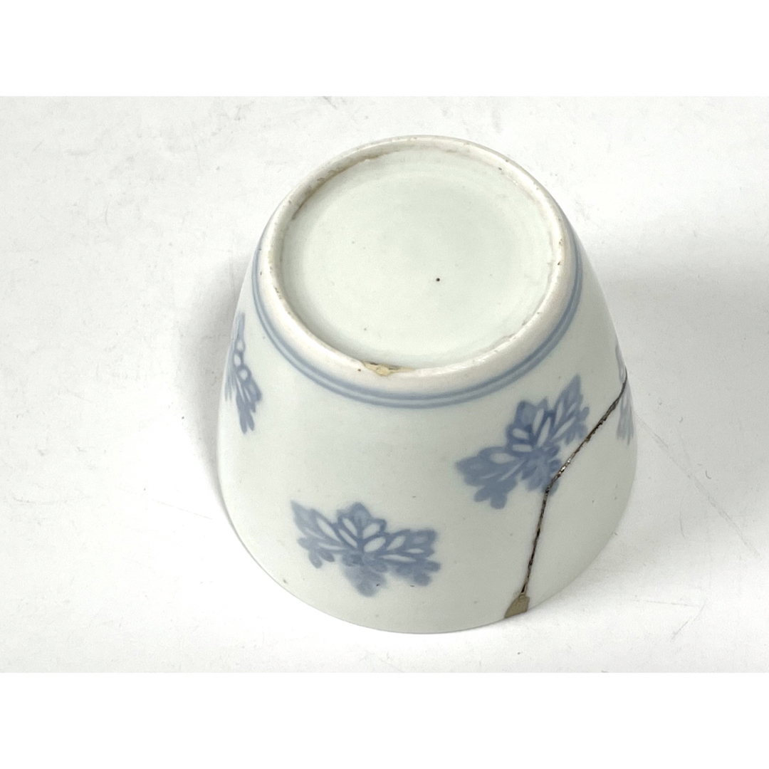 アンティーク骨董古伊万里染付こんにゃく印判桐文様桐蕎麦猪口銀継