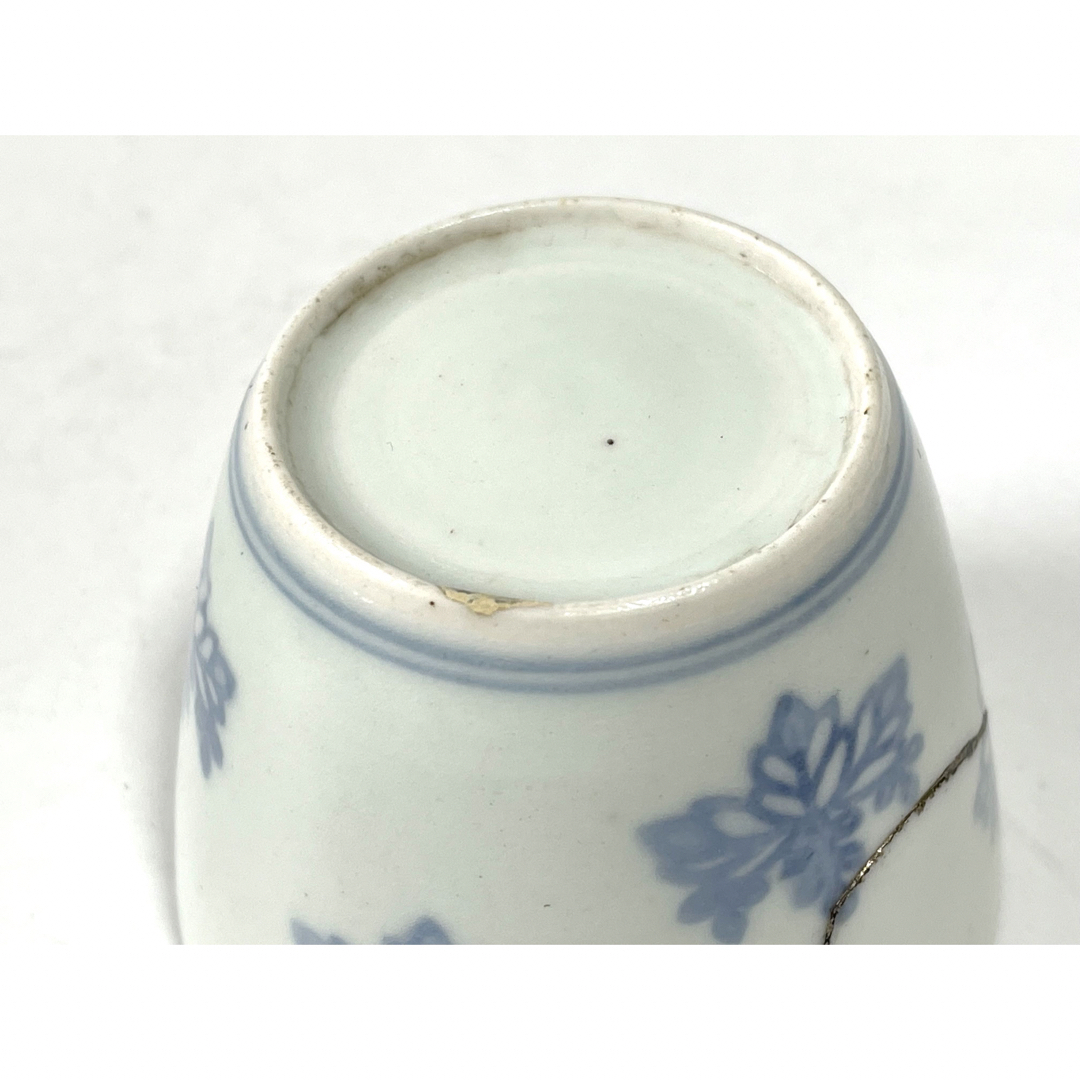 アンティーク 骨董 古伊万里 染付 こんにゃく印判 桐文様 桐 蕎麦猪口 銀継