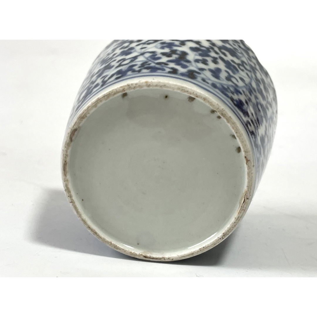 骨董 アンティーク 蕎麦猪口 輪花 染付 微塵唐草文様 フリル カップ