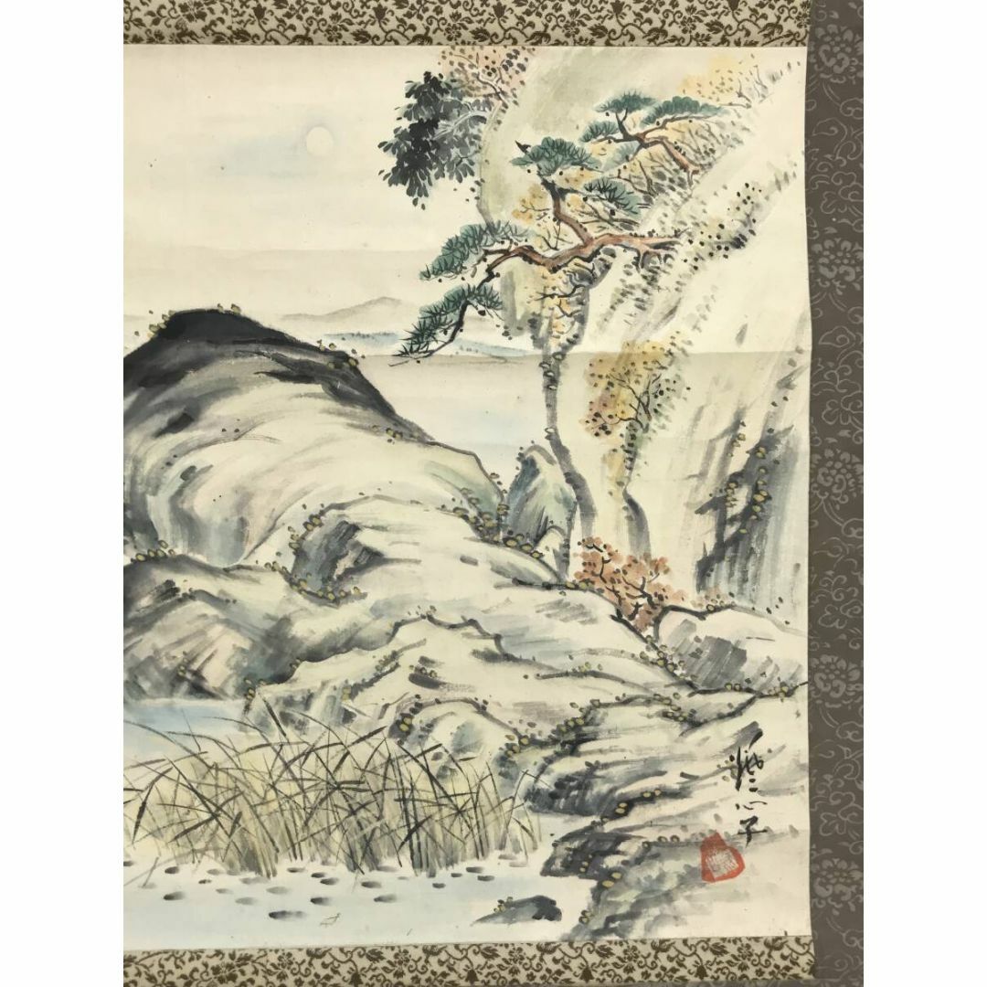 翆山/月下狸之図/掛軸☆宝船☆Y-984 JM 翆山/月下狸之図/掛軸☆宝船☆Y