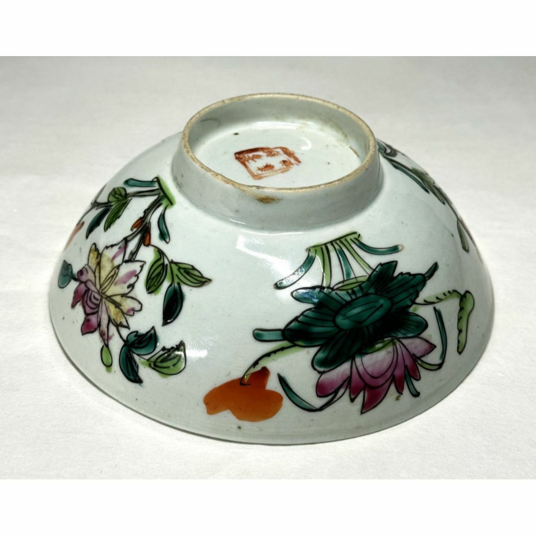 清 同治時代 粉彩花卉紋碗 歴史唐物 琺瑯彩 伝世品焼物 ウブ品 WWTT003