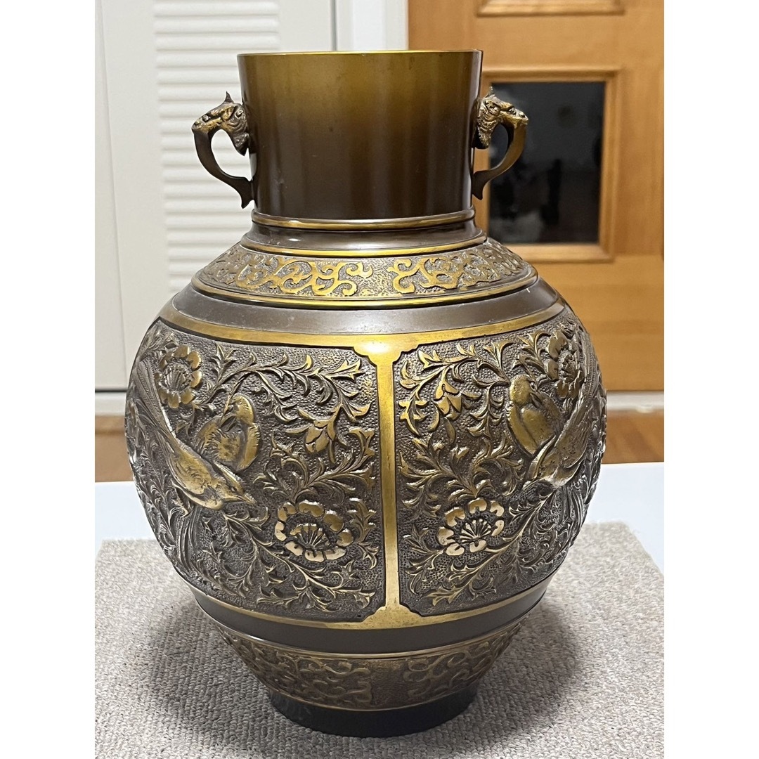 高岡銅器 鋳銅花瓶 銅製花瓶 花器 龍泉堂 天龍 耳付花瓶 骨董 【公式通販】