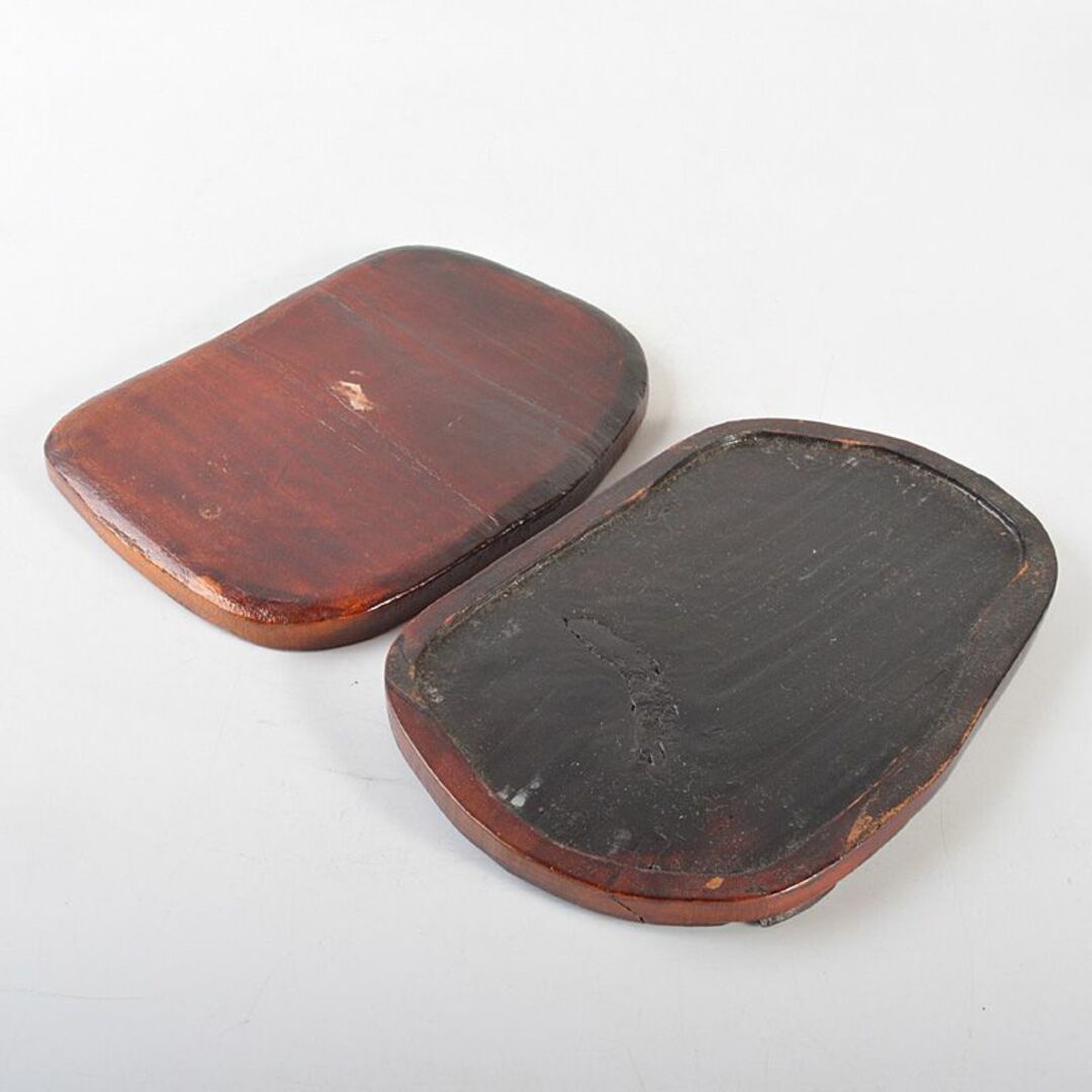 中国 書道具 滑原端渓石 玉泉作 梅木に鳥刻 緑端渓硯