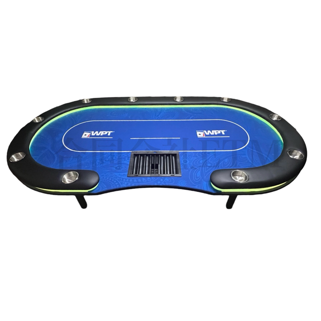 新品未使用 LEDポーカーテーブルWPTブルーデザイン カジノテーブル