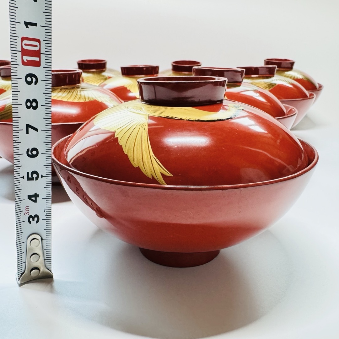 漆器 輪島塗 蒔絵金彩細工 沈金菊模様木製 蓋付椀 吸物椀 10客 共箱