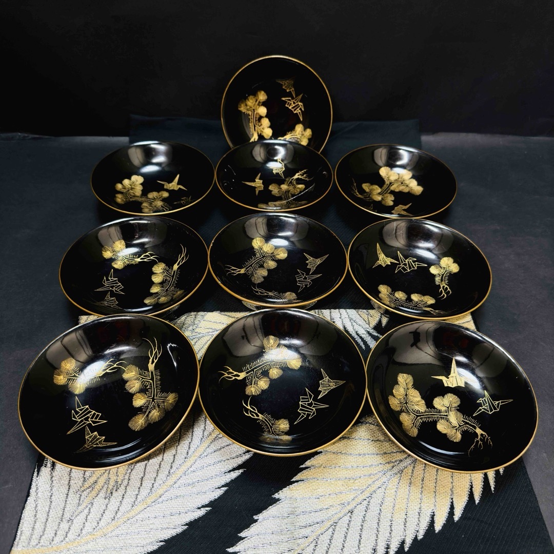 2230 輪島塗 松鶴 金蒔絵 銚子 2客 2230 輪島塗松鶴金蒔絵銚子