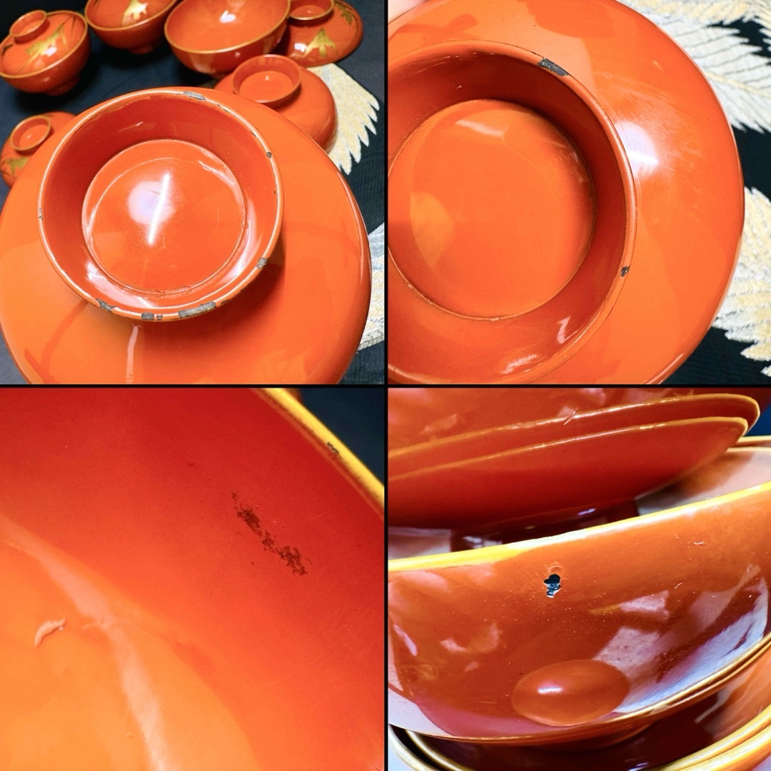 漆器 輪島塗 沈金 金蒔絵 木製 蓋付椀 お煮物椀 吸物椀 6客