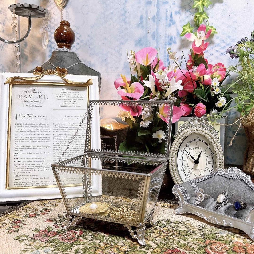 アンティーク雑貨 ガラスジュエリーボックス シルバー アクセサリー