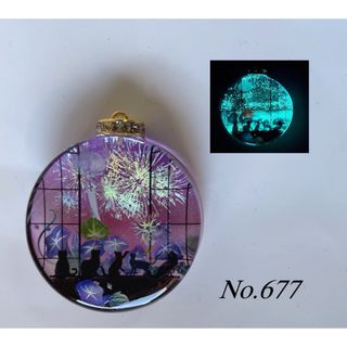 RUKURUKU//星雲と窓辺の子猫達 蓄光 オルゴナイトキーホルダー