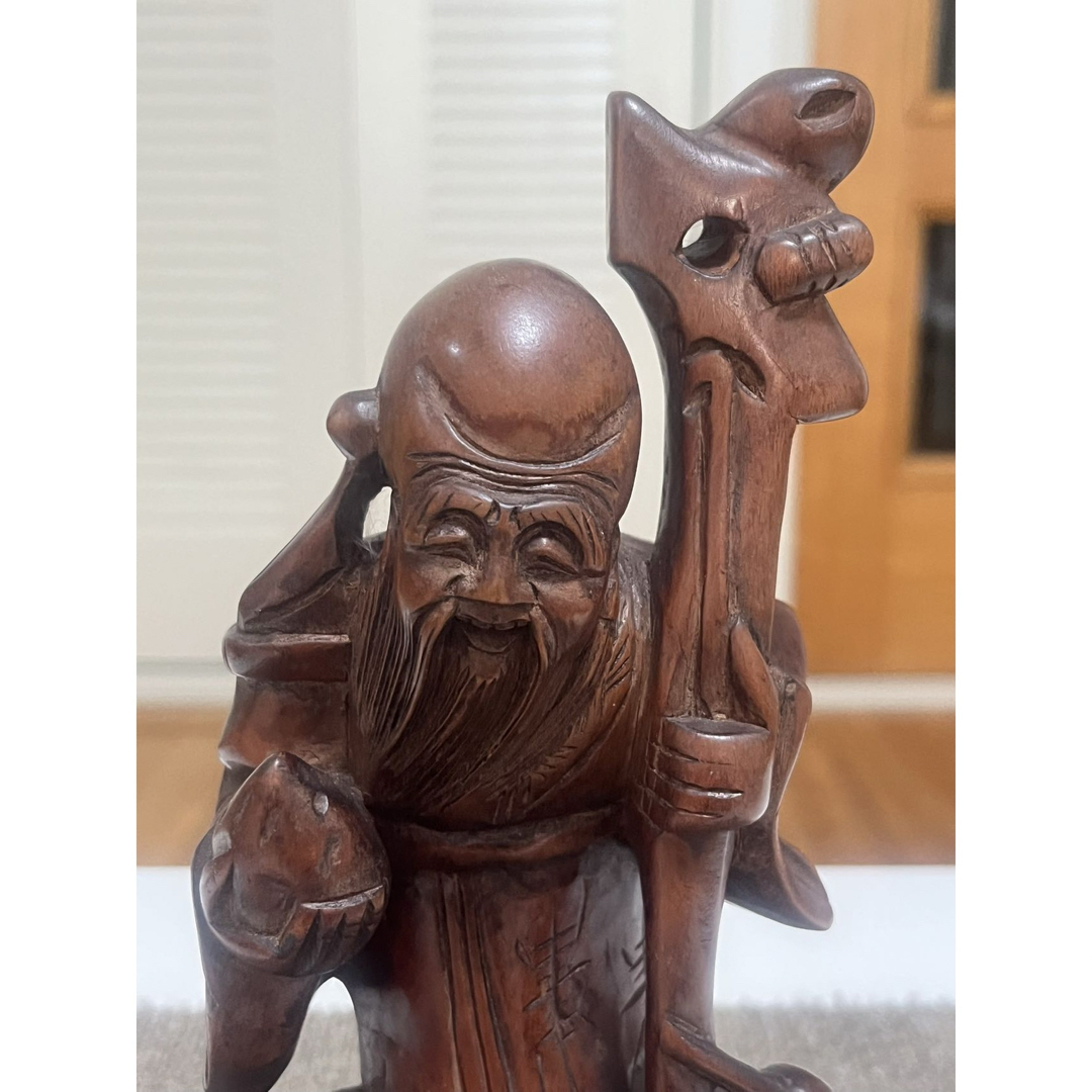 木彫り七福神寿老人置物オブジェ彫刻縁起物