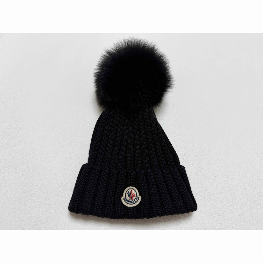 超美品 MONCLER モンクレール ブルーフォックス毛皮付きニット帽 国内正規