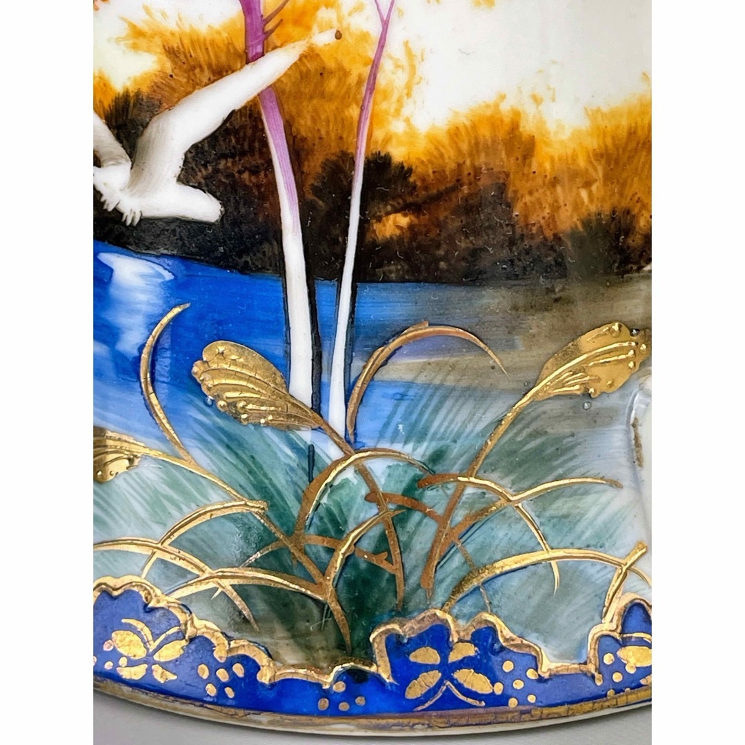 オールドニッポン カモメ 風景図 ティーポット アールヌーボー 金盛り