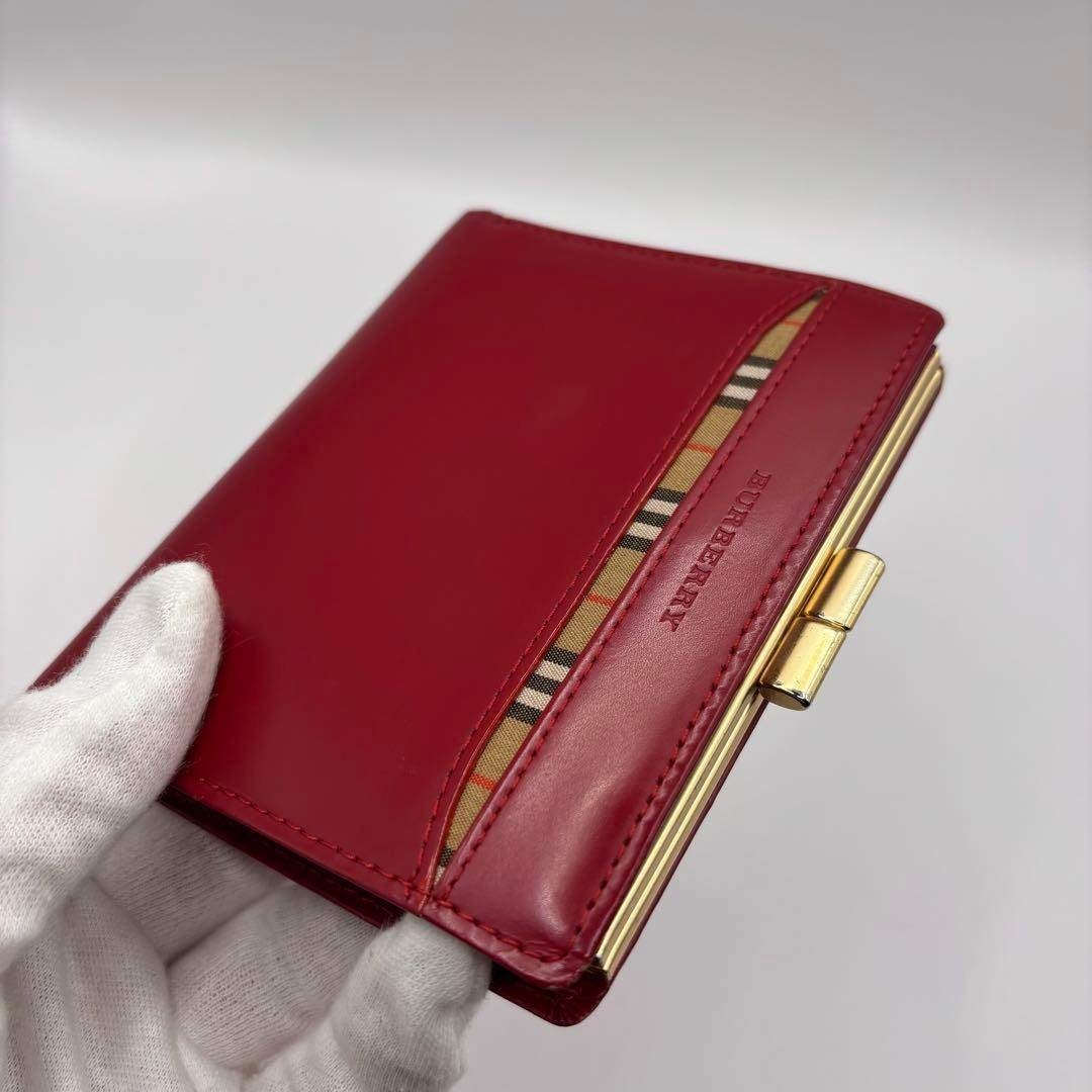 BURBERRY 二つ折り財布 がま口 ノバチェック レッド バーバリー 財布