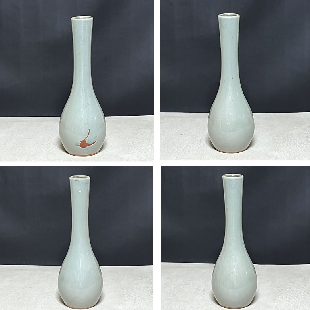 三代 諏訪蘇山 青磁 鶴首 一輪生 共箱 諏訪修 鶴首花入 一輪挿し