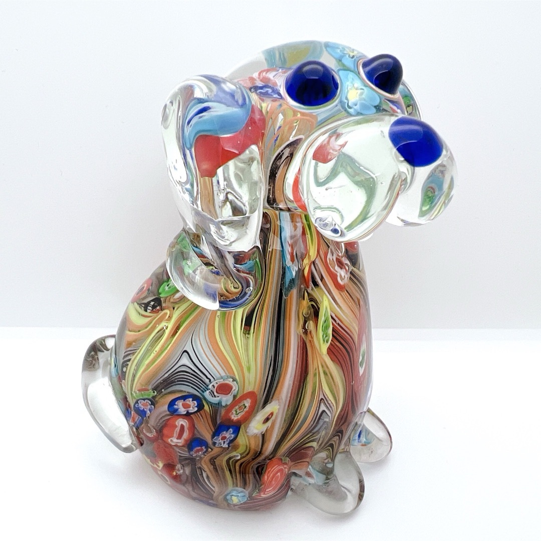 希少】ヴェネチアンガラス ミルフィオリ 犬 置物 ムラーノガラス オブジェ
