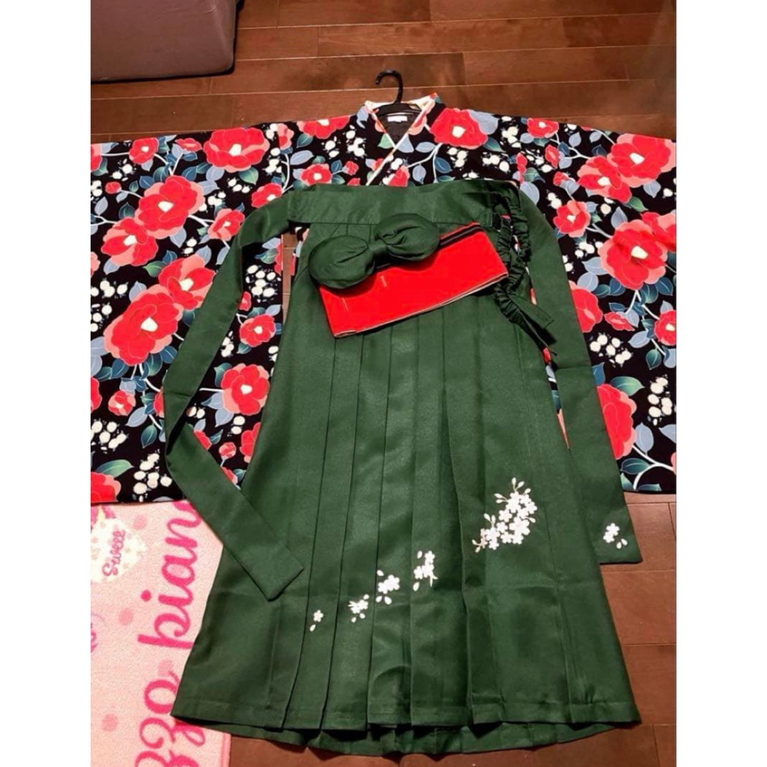 キャサリンコテージ 袴150 緑✖️お花 ワンタッチはかま 小学校 卒業式