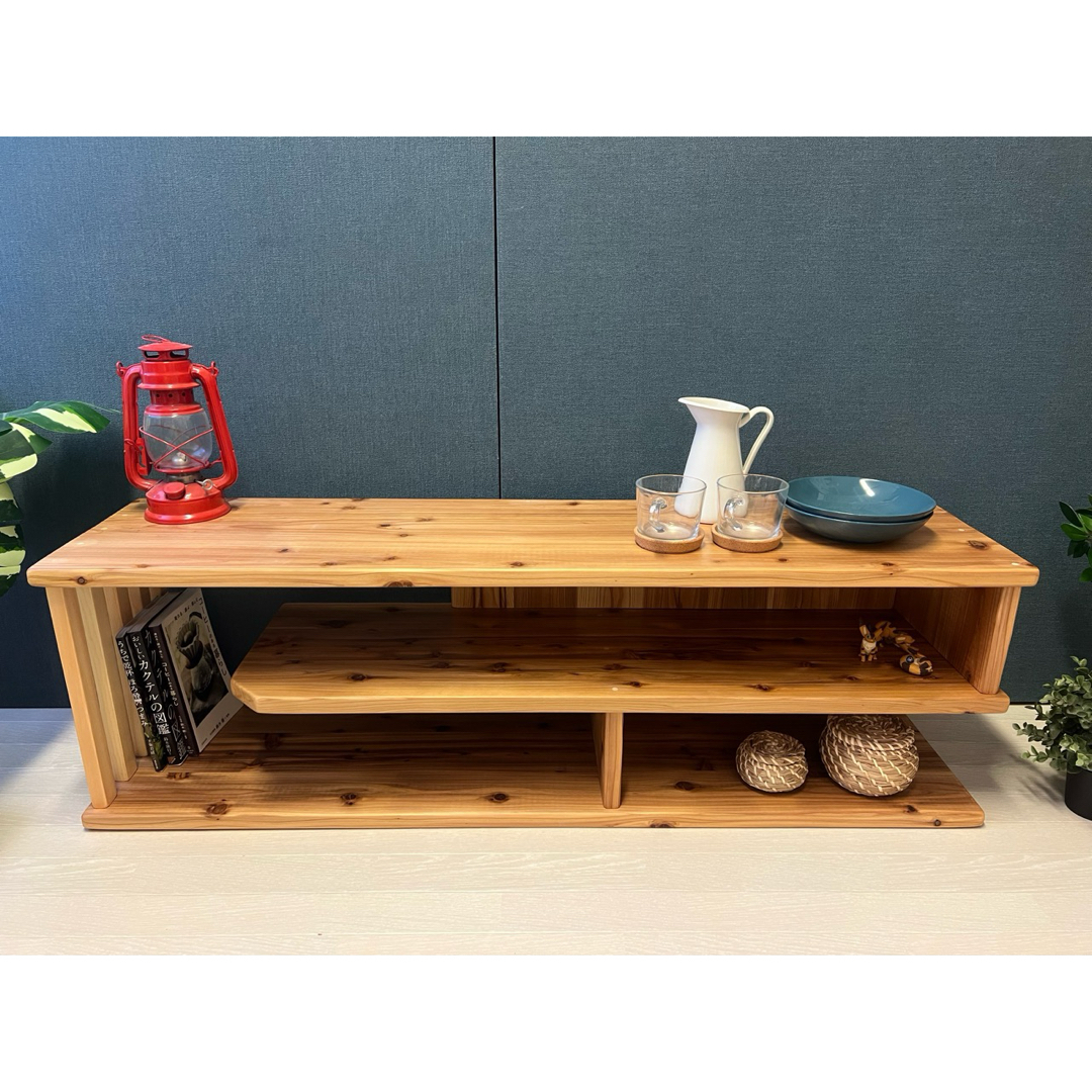 在庫整理】 テレビボード 棚板付き 縦格子型 シェルフ 小物置き 杉 120