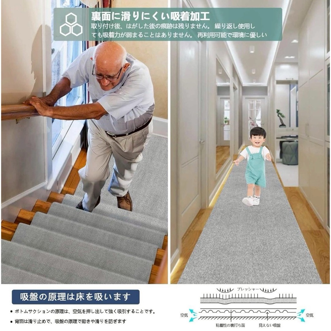 廊下カーペット 階段 廊下マット 60×240cm 滑り止め 自由にカット 5個