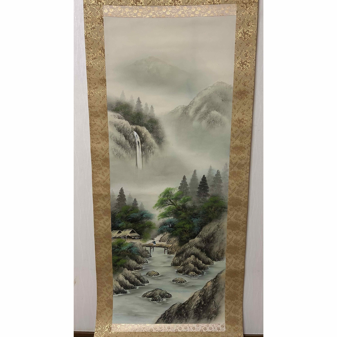 近藤清風 彩色山水 掛軸 掛け軸 アンティーク レトロ インテリア 昭和