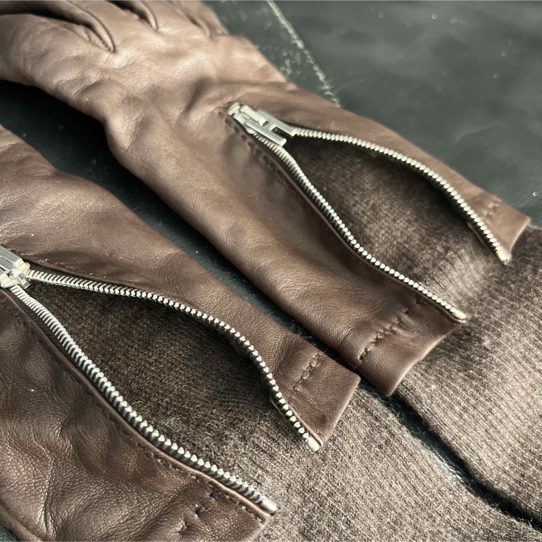 エルメス ダークブラウン レザー手袋 7½ 説明必読願います HERMES