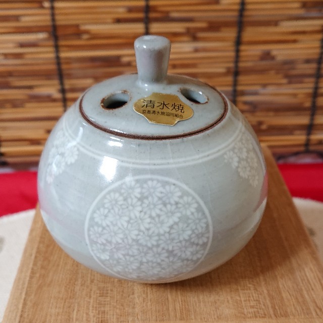 絶品！清水焼香炉☆手描きオーダー発注品◇水色地×ダリア 絶品！清水焼香炉