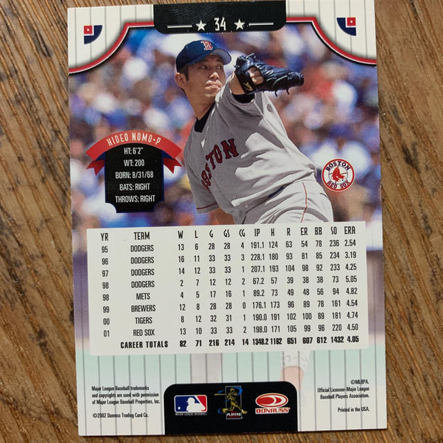 送料込】野茂英雄投手のDonruss2002#34野球カード！レッドソックスの