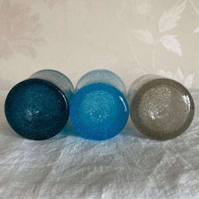 横山秀樹 グラス2個セット 水色 白 吹きガラス 泡 横山秀樹のグラス