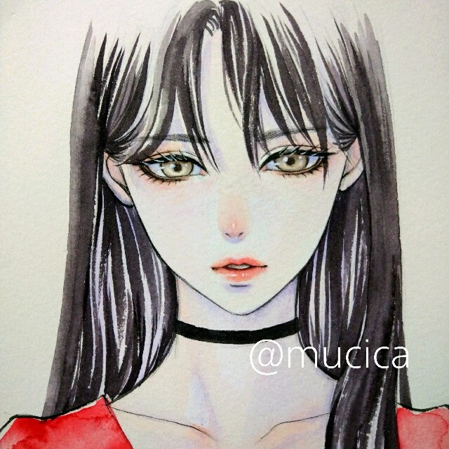 ポストカード 手描きイラスト オリジナル 美人画 美少女 の通販 by