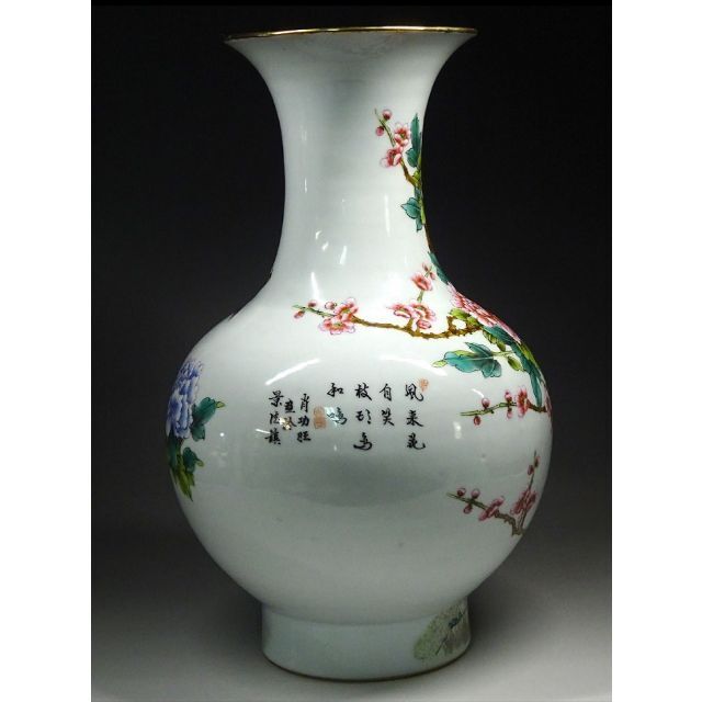 中国古玩 景徳鎮製 肖功旺 絵付 花瓶 時代物 高約35.5cm z01156 中国